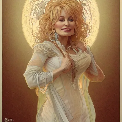 Image similar to beautiful lifelike award winning pencil illustration of dolly parton trending on art station artgerm greg rutkowski alphonse mucha cinematic atmospheric