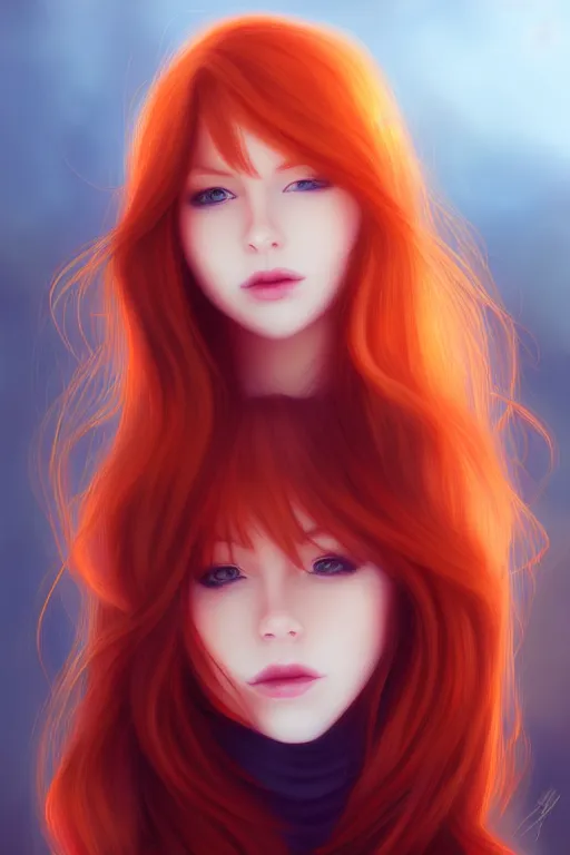 Prompt: portrait of stunningly beautiful redhead girl in a dawn light, trending on pixiv