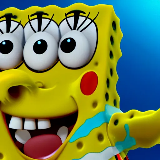 Prompt: spongebob in real life smiling, extreme detail, 4 k, high definition, closeup