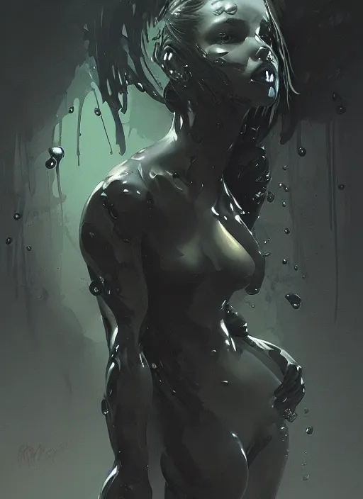 Image similar to painting of a woman in black slime, highly detailed, digital painting, concept art, smooth, sharp focus, illustration, illustration by greg rutkowski, yoji shinkawa, 4 k, digital art, concept art, trending on artstation, 8 k