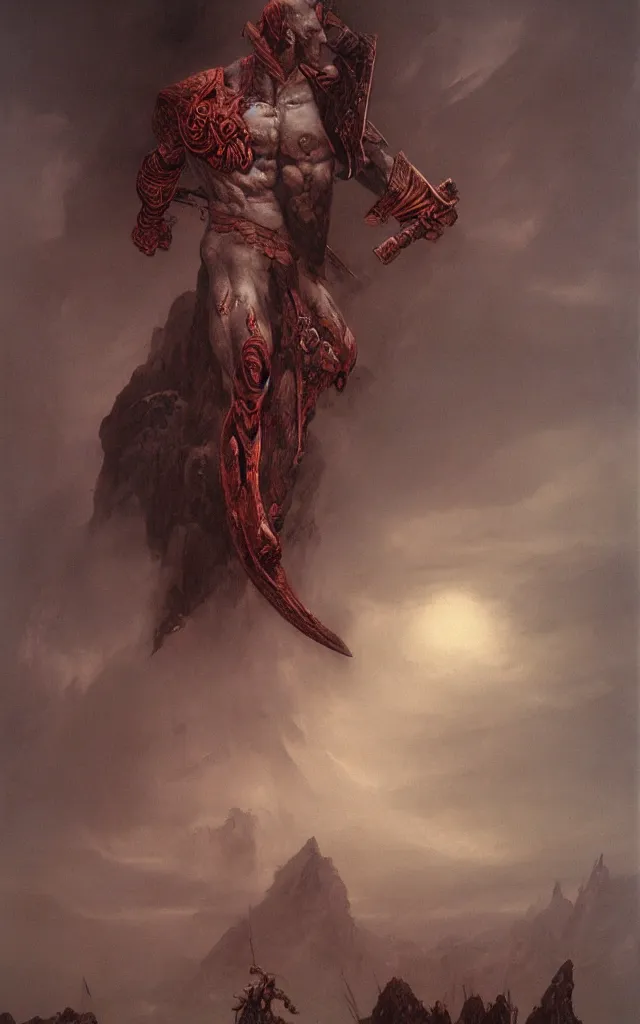 Prompt: god of war kratos art by zdzisław beksinski, masanori warugai