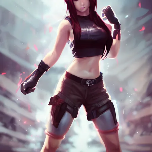 Image similar to full body shot of tifa lockhart by wlop, rossdraws, mingchen shen, bangkuart, sakimichan, yan gisuka, jeongseok lee, artstation, 4k