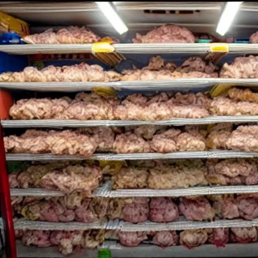 Image similar to promotional photo from the tv show storage hunters, a crowd gets excited seeing a storage room full of hamburgers, movie still, cinematic,