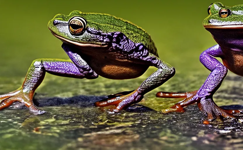 Prompt: frogs playing polo, highly detailed, extremely high quality, hd, 4 k, 8 k, professional photographer, 4 0 mp, lifelike, top - rated, award winning, cinematic, realistic, detailed lighting, detailed shadows, sharp, no blur, edited, corrected, trending