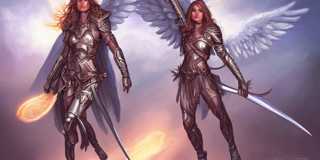 Image similar to female angel warrior. digital art, detailed by magali villeneuve