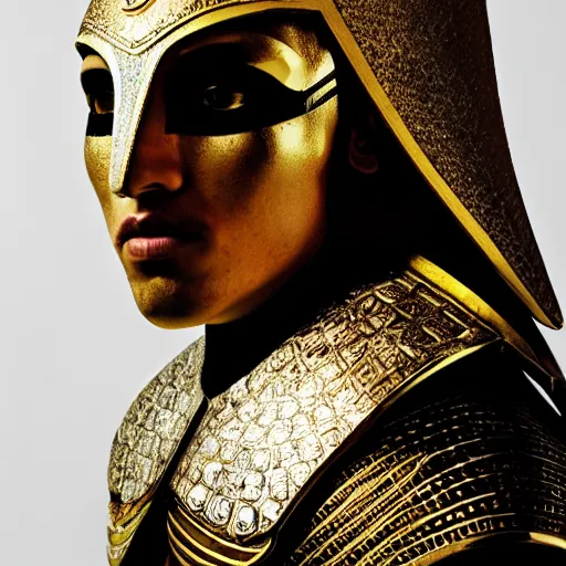 Image similar to a portrait of a beautiful young egyptian male wearing an alexander mcqueen armor , photographed by andrew thomas huang, artistic