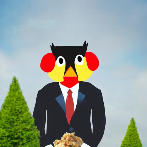 Image similar to a high quality photo of an antropomorphic chicken wearing a suit, 8k, digital art