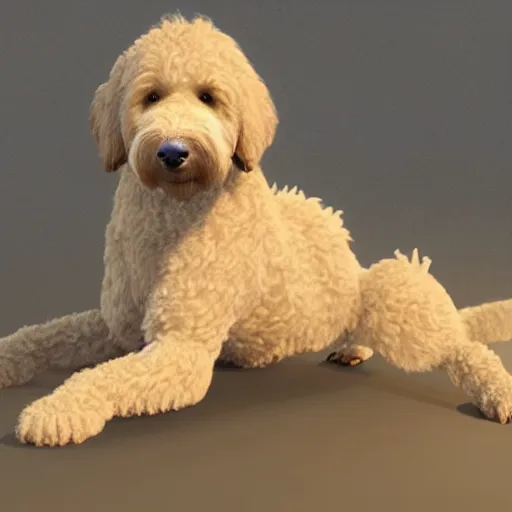 Image similar to A mix between a goldendoodle and a dragon, highly detailed, 8k, Unreal Engine render