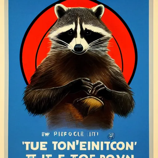Prompt: Propaganda poster of an evil raccoon