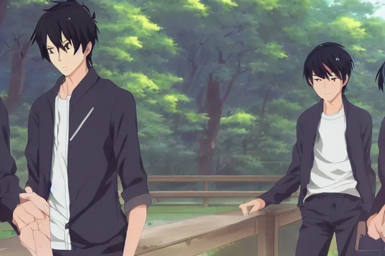 Two handsome anime guys, one with black hair and the | Stable Diffusion ...