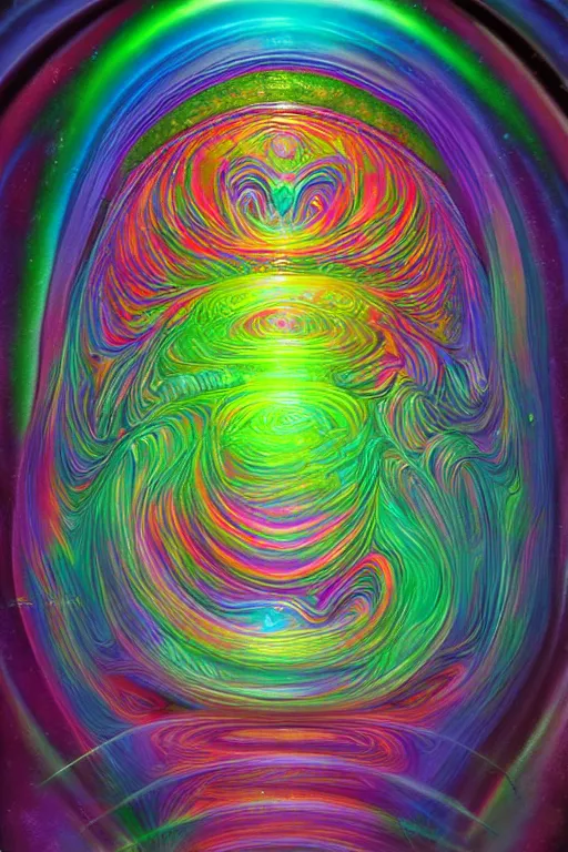 Prompt: a very colorful picture of a very strange looking iridescent object, an airbrush painting by lisa frank and chris moore, zbrush central, psychedelic art, psychedelic, fractalism, biomorphic