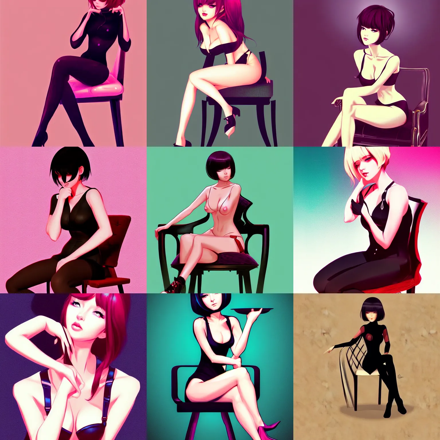 Prompt: seductive woman sitting in a chair. high definition digital art, drawn in the style of Ross tran and ilya kuvshinov, drawn by the best artist