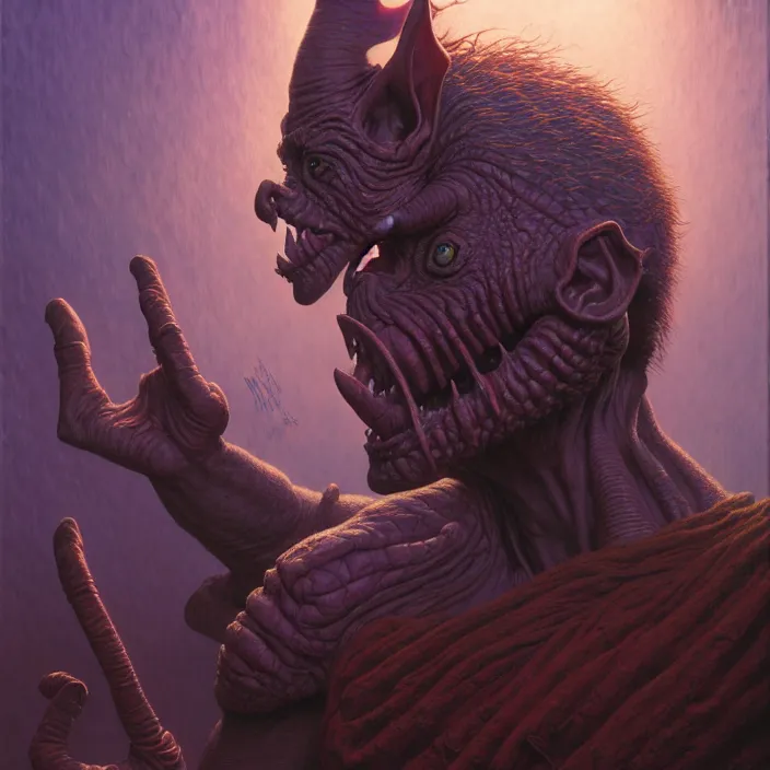 Prompt: cinematic bust of a goblin wearing dishdash, dark fantasy fetures, desaturated, tim hildebrandt, wayne barlowe, bruce pennington, donato giancola, larry elmore, oil on canvas, masterpiece, trending on artstation, featured on pixiv, cinematic composition, dramatic pose, beautiful lighting, sharp, details, hyper - detailed, hd, 4 k