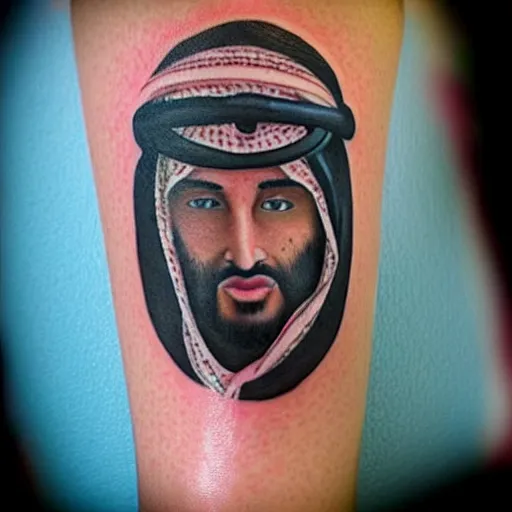 Prompt: a tattoo of a mohammed bin salman