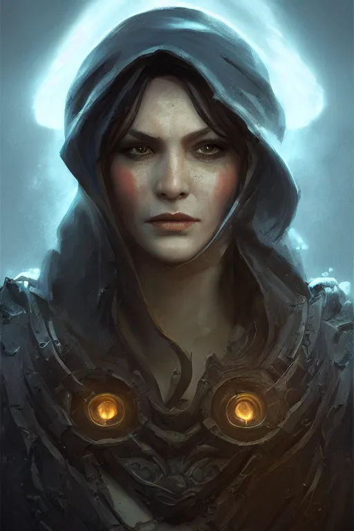 Image similar to portrait, Katie Mcgath , mage, sorceress , face portrait, raphael lacoste, eddie mendoza, alex ross, concept art, matte painting, highly detailed, rule of thirds, dynamic lighting, cinematic, detailed, denoised, centerd