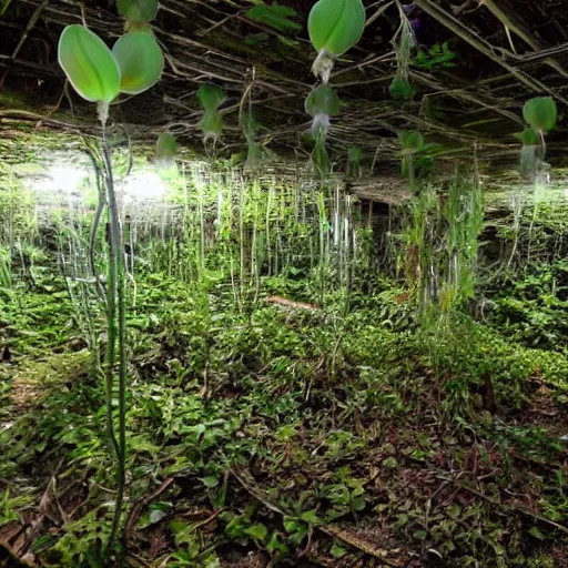 Image similar to abandoned, overgrown, underground bunker. mutated carnivorous plants