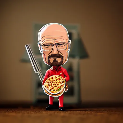 Image similar to pizza made of walter white figurine stickers, unreal, render, splash, award winning photograph