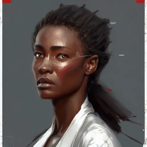 Image similar to portrait of a woman by greg rutkowski, a jedi knight, afroamerican, wearing a red and white tactical gear, star wars expanded universe, highly detailed portrait, she is about 3 0 years old, digital painting, artstation, concept art, smooth, sharp foccus ilustration, artstation hq