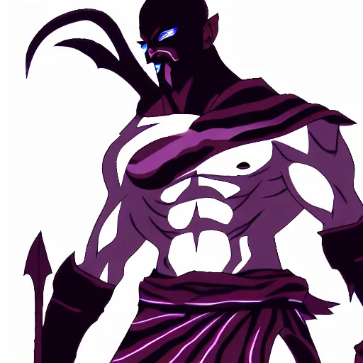 Image similar to kratos in the game hades, still from the game, cel shaded, anime style, highly detailed