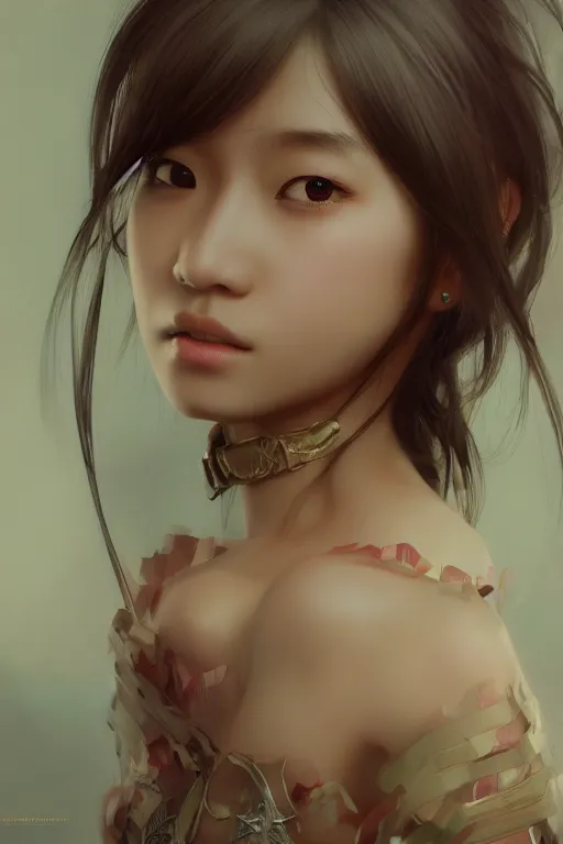 Image similar to portrait of a beautiful asian girl, anime looking type, 3 d render, hyper realistic detailed portrait, ruan jia, wlop, sha xi, fantasy, hyper detailed, octane render, concept art, ornaments, artstation, marie - gabrielle capet style