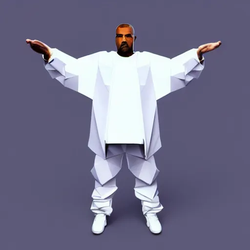 Prompt: low poly, isometric 3 d, white background, high definition, origami kanye west, hd, 4 k, 8 k