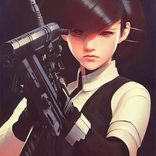 Image similar to sith trooper holding a blaster, very very anime!!!, fine - face, realistic shaded perfect face, fine details. anime. realistic shaded lighting poster by ilya kuvshinov katsuhiro otomo, magali villeneuve, artgerm, jeremy lipkin and michael garmash and rob rey