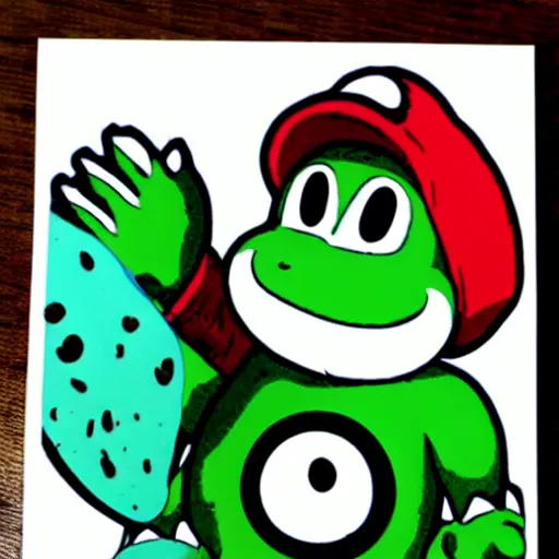 Image similar to symmetrical die cut sticker, yoshi from yoshi's island, splatter paint