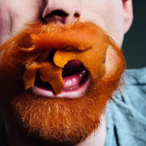 Prompt: a ginger man sleeping on his back, mouth open, face closeup