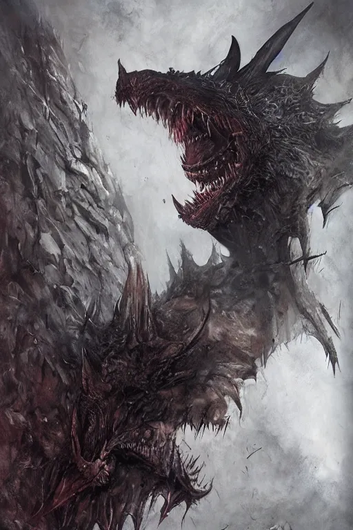 Image similar to portrait of a wolf ork bat hybrid by hr giger, greg rutkowski, luis royo and wayne barlowe as a diablo, resident evil, dark souls, bloodborne monster