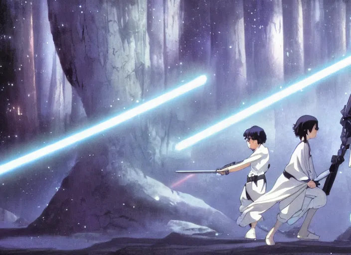 Image similar to film still of Star Wars Return of the Jedi Artwork by Dice Tsutsumi, Makoto Shinkai, Studio Ghibli