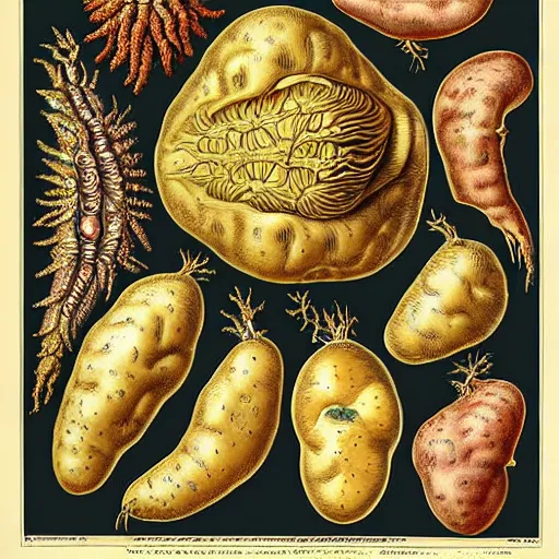 Image similar to potato anatomy by ernst haeckel, masterpiece, vivid, very detailed