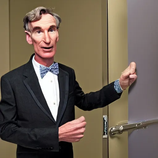 Prompt: Bill nye stuck in the backrooms, high quality