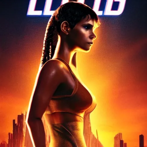 Image similar to beautiful Fine art photo of a young Halle Berry as a cyberpunk mayan robotic godess, photorealistic, centered, highly detailed, sun lighting, in the movie Blade Runner 2049, 8k