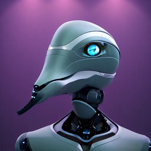Image similar to speculative fiction art, bust profile picture of a male robotic anthro bottlenose dolphin, visor covering eyes, rounded beak, commission on furaffinity, cgsociety, octane render, subnautica
