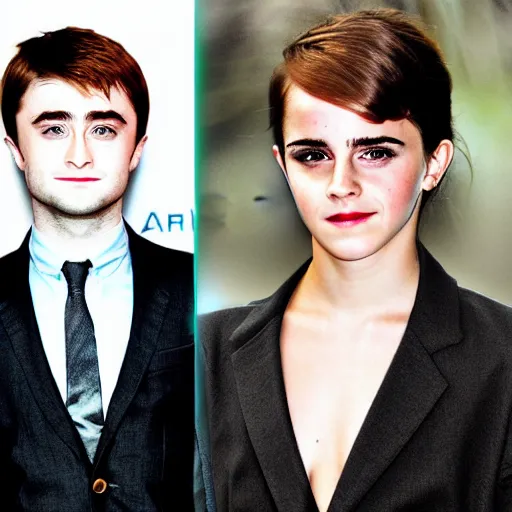 Prompt: face mash of emma watson and daniel radcliffe high quality
