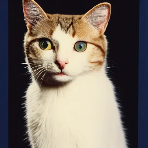 Image similar to 1 9 8 0 s yearbook photo of a cat, studio photography