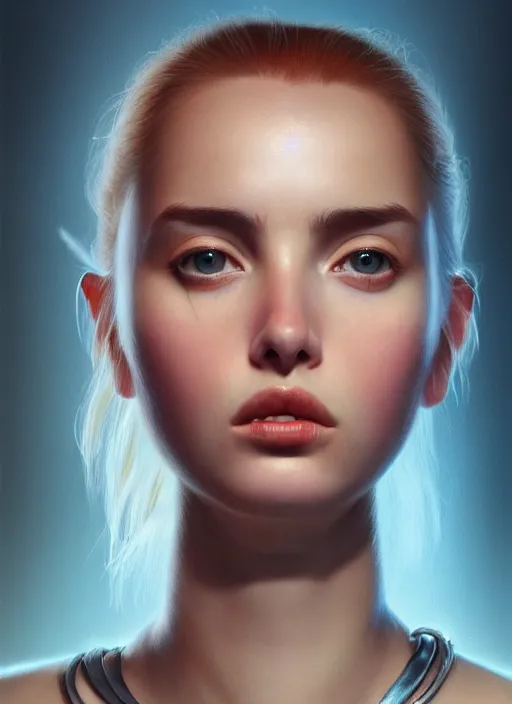 Image similar to hyper realistic zoomed out portrait of ana de armas wearing clothes from the fifth element, by hsiao ron cheng, ngai victo, nivanh chanthara jean delville wlop and dougherty patrick, trending on artstation, soft light