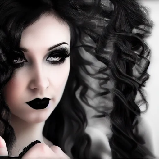 Prompt: goth girl curling her hair, 4K, photorealistic, HD