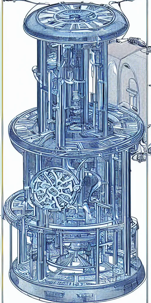 Prompt: highly detailed blue print of a time machine