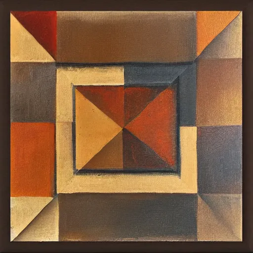 Prompt: masterpiece painting of hundreds of three - quarter angle square shapes in rich earthy tones. abstract quality with an engineering feel.