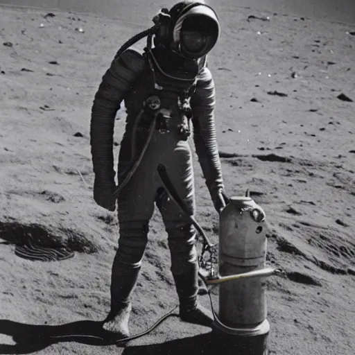 Prompt: detailed photo of a diver wearing an early diving suit on the moon. the diver is holding an electric guitar. old diving suit. early diving suit. old diving suit photos. detailed