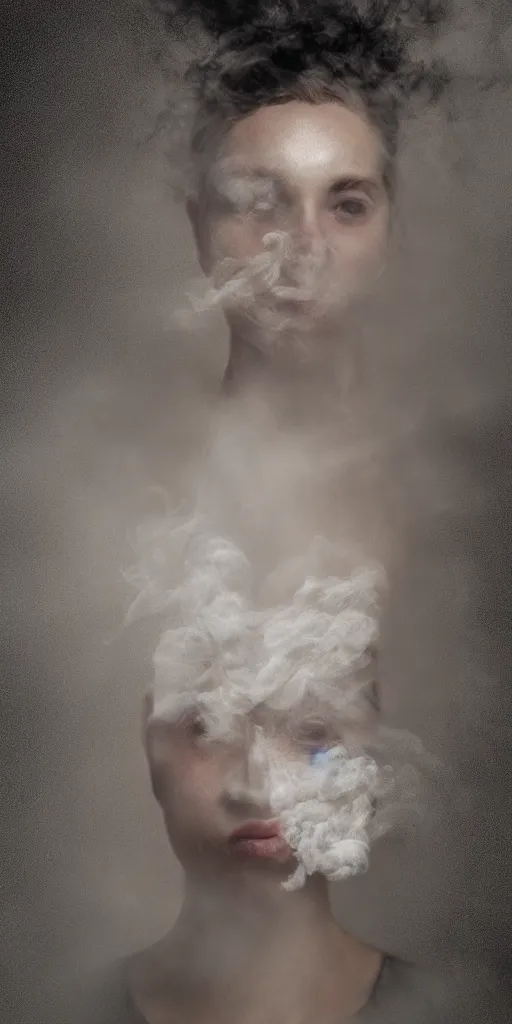 Image similar to a portrait of a person made of smoke. impressionism. matte painting. octane render