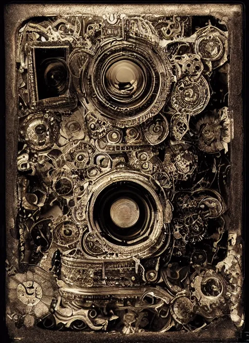 Prompt: old wetplate daguerreotype the opening of pandora's box, explosion of data fragments, fractal, intricate, elegant, highly detailed, parallax, leica, medium format, subsurface scattering, by jheronimus bosch and greg rutkowski and louis jacques mande daguerre