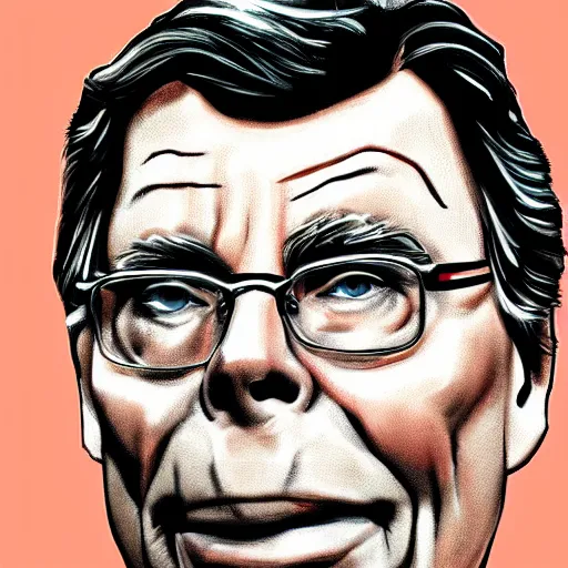 Prompt: portrait illustration of Stephen King, album cover artwork by Ed Repka