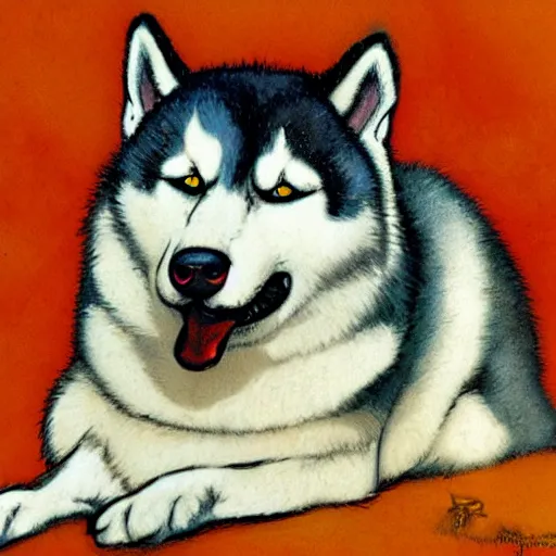 Prompt: fat husky by rebecca guay