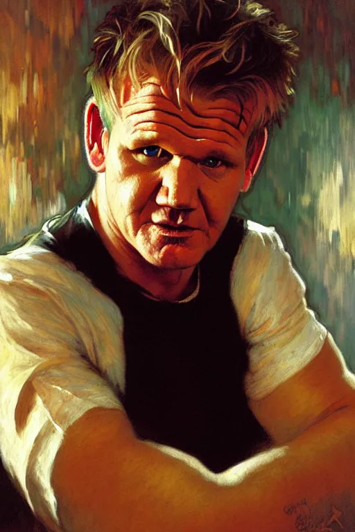 Image similar to gordon ramsay, painting by gaston bussiere, craig mullins, greg rutkowski, alphonse mucha