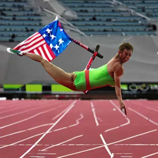 Image similar to Frog pole vaulting at the Olympics