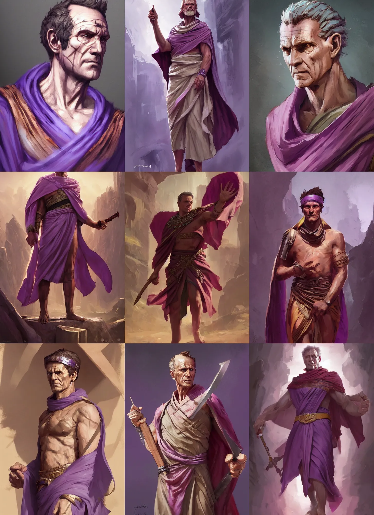 Prompt: gaius julius caesar wearing a tyrian purple toga, art by artgerm and greg rutkowski and magali villeneuve, highly detailed, digital painting, trending on artstation, concept art, sharp focus, illustration