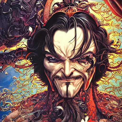 Image similar to portrait closeup of crazy captain hook, symmetrical, hyper detailed, by yoichi hatakenaka, masamune shirow, josan gonzales and dan mumford, ayami kojima, takato yamamoto, barclay shaw, karol bak, yukito kishiro