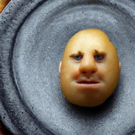 Prompt: a potato with simon pegg face in it